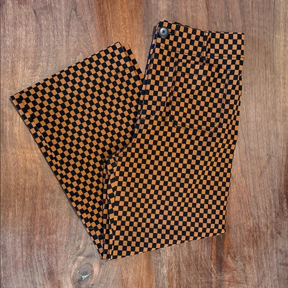 Anthropologie Black and Orange Checkerboard Chinos - Picture 1 of 7